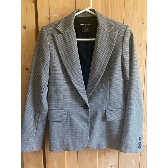 Club Monaco Houndstooth Blazer Womens Size 4 Career Business Casual Wool Blend - Picture 1 of 16